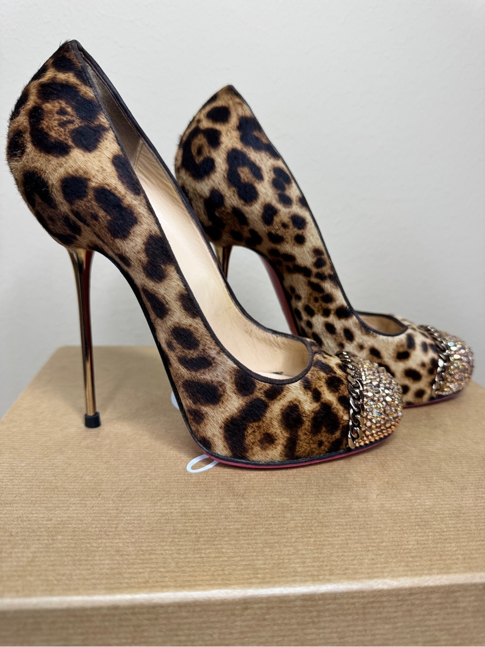 Christian Louboutin Leopard-Print Crystal Toe Stilettos